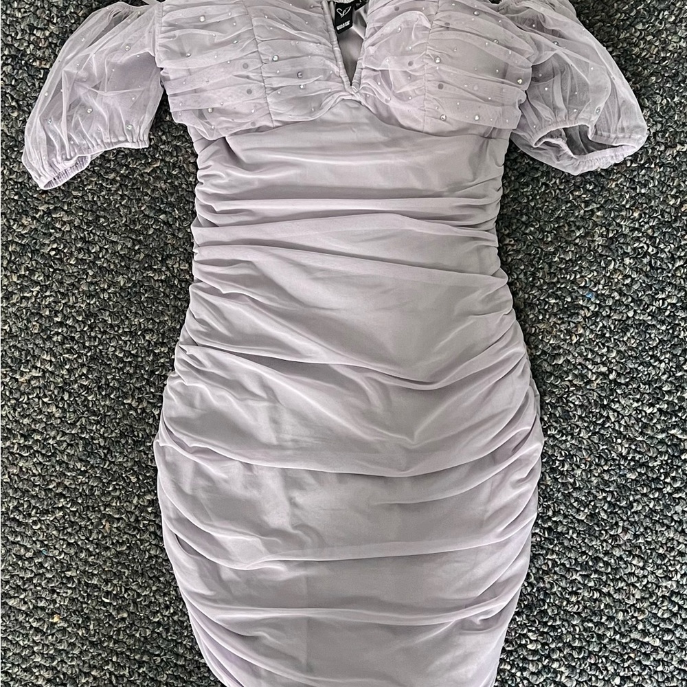Windsor Purple Bodycon Mini Dress with Puff Sleeves